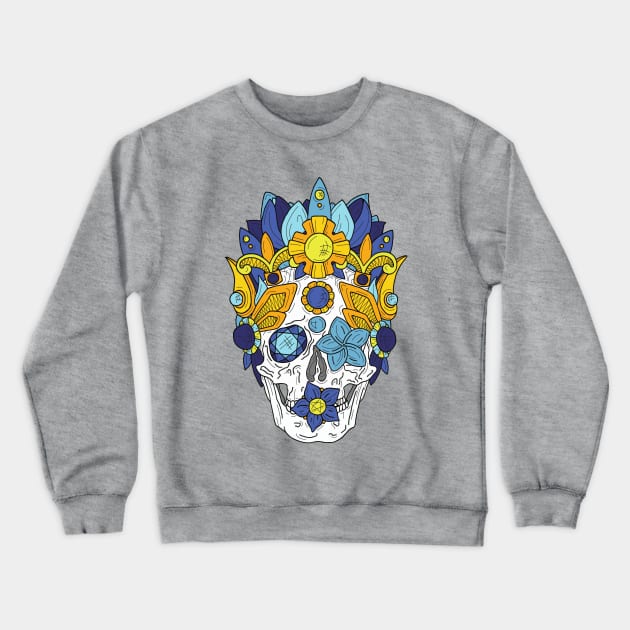 Royal Dead, Blue Floral Detail Crown and Skull Crewneck Sweatshirt by bblane